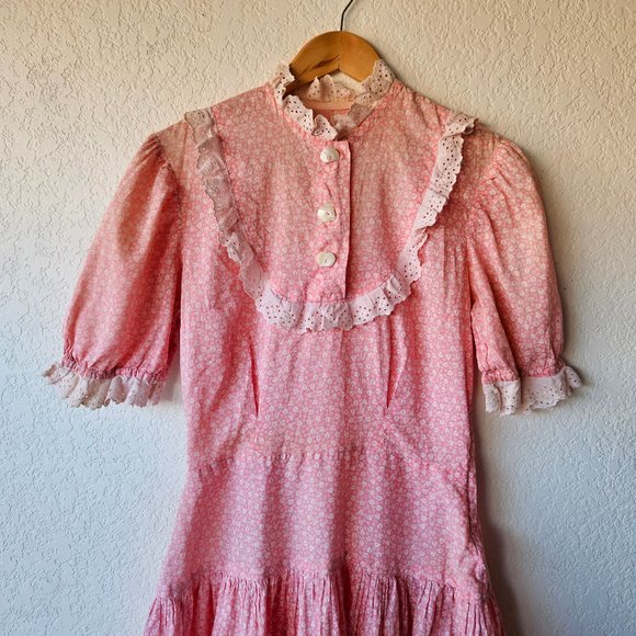 Vintage 30s Pink Cotton Calico Flour Sack Feedsack Depression Day Dress S - Picture 2 of 10